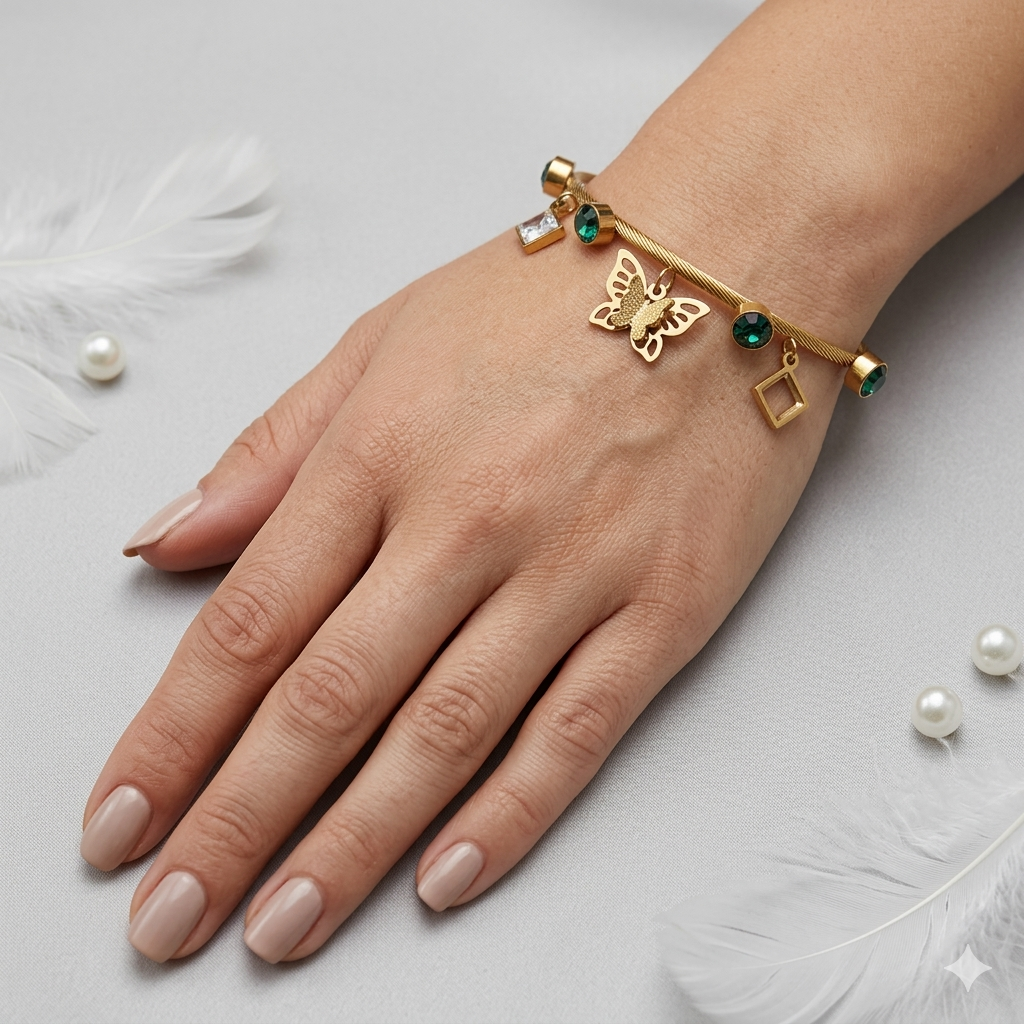 Butterfly charm kada bracelet