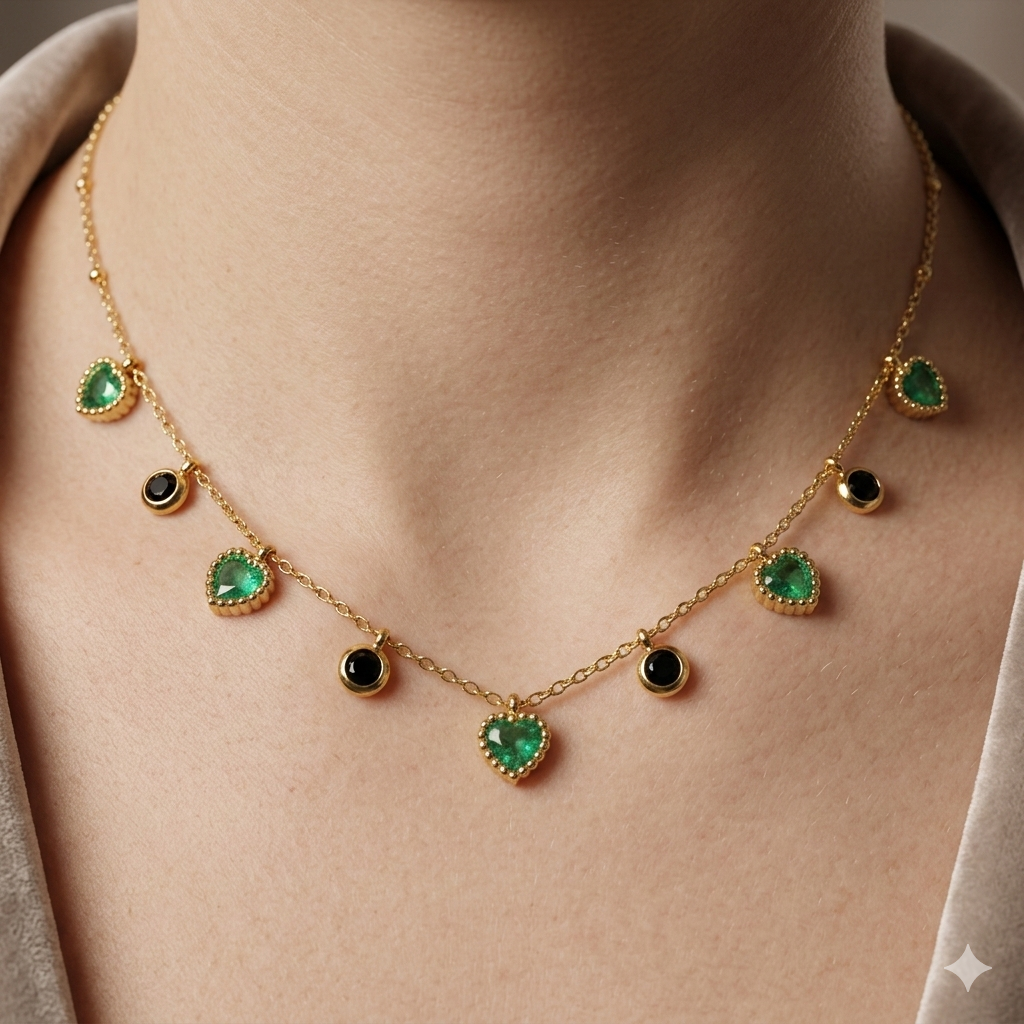 Green heart charm necklace