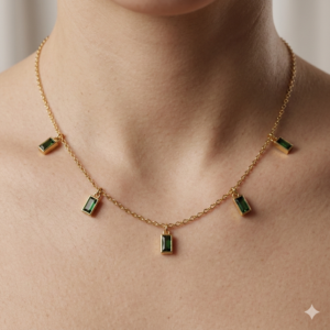 Green stone charm necklace
